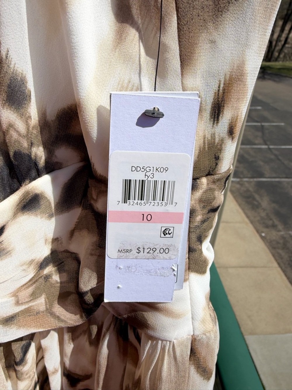 🆕✨ DKNY Tie Dye Sleeveless Mini Dress Size 10 Beige Brown Pleated Lightweight - Picture 14 of 16